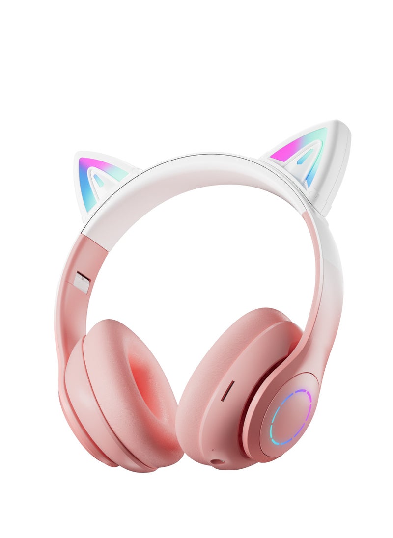 GULFLINK Cat Ear Foldable Comfortable Headphones Kids Bluetooth Headphone with Microphone Pink  - Image 4