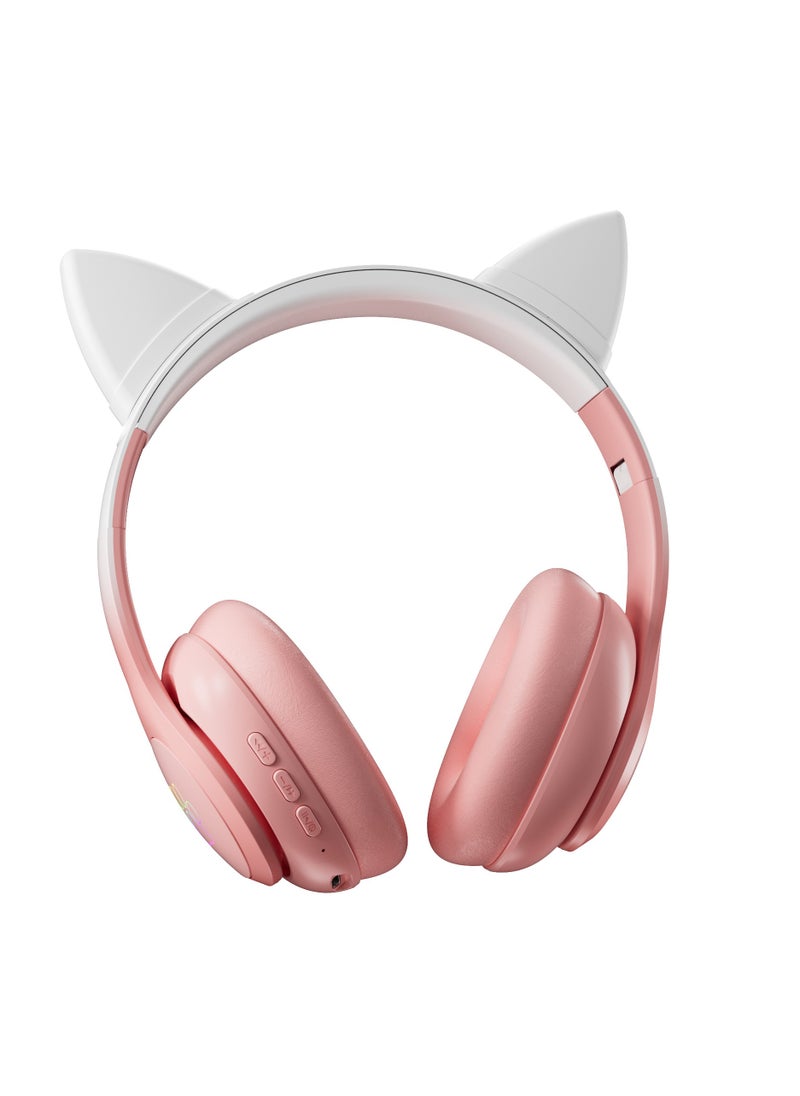 GULFLINK Cat Ear Foldable Comfortable Headphones Kids Bluetooth Headphone with Microphone Pink  - Image 3