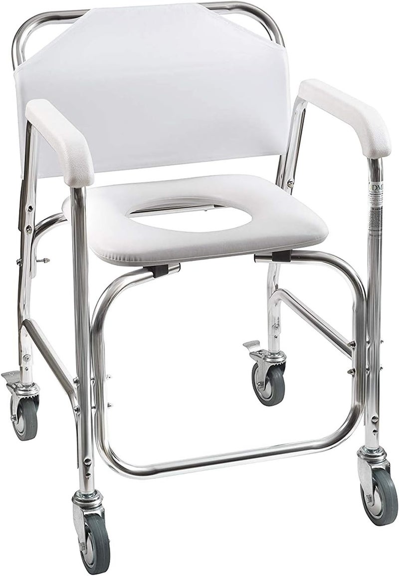 DMI DMI Rolling Shower Chair Commode Transport Chair FSA Eligible Rolling Bathroom Wheelchair for Handicap Elderly Injured or Disabled Rear Locking Wheels 250 lb Weight Capacity White - Image 1