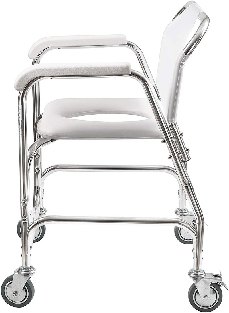 DMI DMI Rolling Shower Chair Commode Transport Chair FSA Eligible Rolling Bathroom Wheelchair for Handicap Elderly Injured or Disabled Rear Locking Wheels 250 lb Weight Capacity White - Image 3