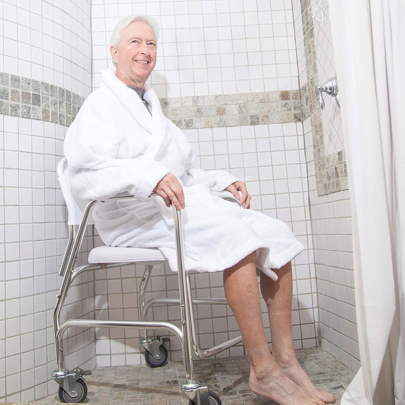 DMI DMI Rolling Shower Chair Commode Transport Chair FSA Eligible Rolling Bathroom Wheelchair for Handicap Elderly Injured or Disabled Rear Locking Wheels 250 lb Weight Capacity White - Image 2
