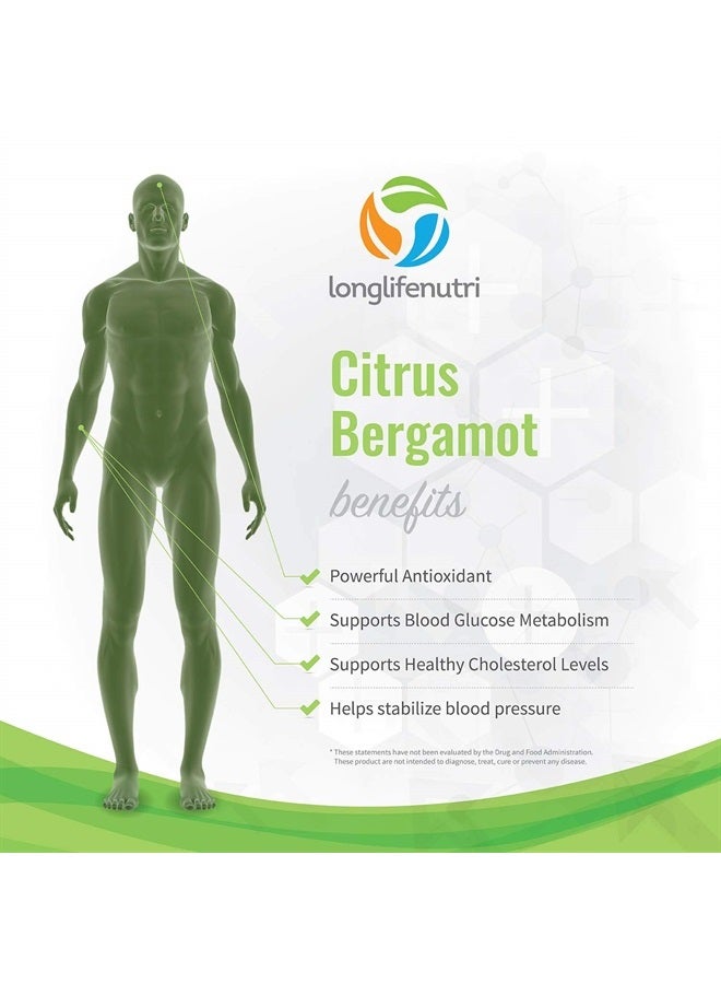LongLifeNutri Citrus Bergamot Extract Capsules, 500mg, 120 Count | Supports Blood Glucose & Cholesterol Levels | Made in USA - Image 3