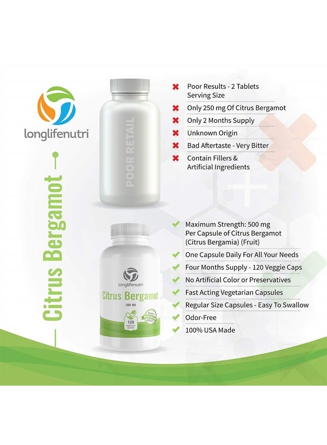 LongLifeNutri Citrus Bergamot Extract Capsules, 500mg, 120 Count | Supports Blood Glucose & Cholesterol Levels | Made in USA - Image 5