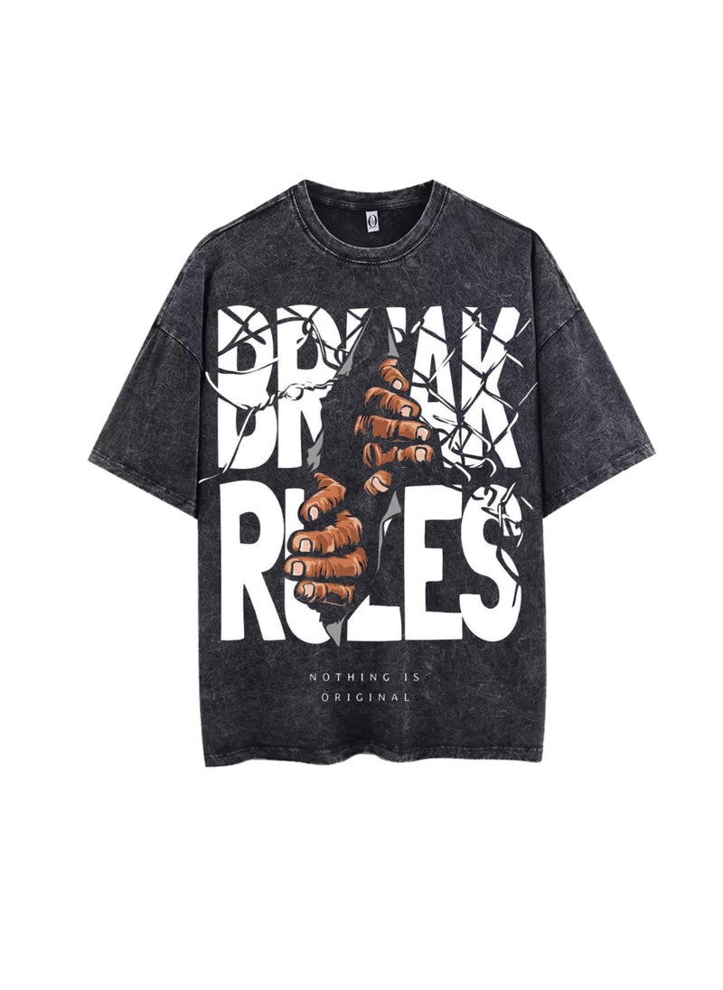 Thirty-One Unisex Oversized Graphic T-Shirt - Break the Rules Vintage Black  - Image 1