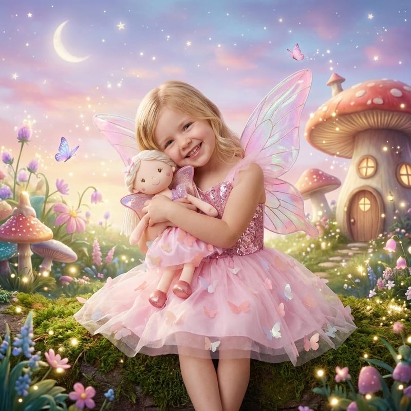 June Garden 15" Lunabelle The Fluttering Blossom Fairy Doll â€“ Soft Plush Fairy Toy with Multicolor Butterfly Skirt â€“ Enchanted Garden Collection - Image 3