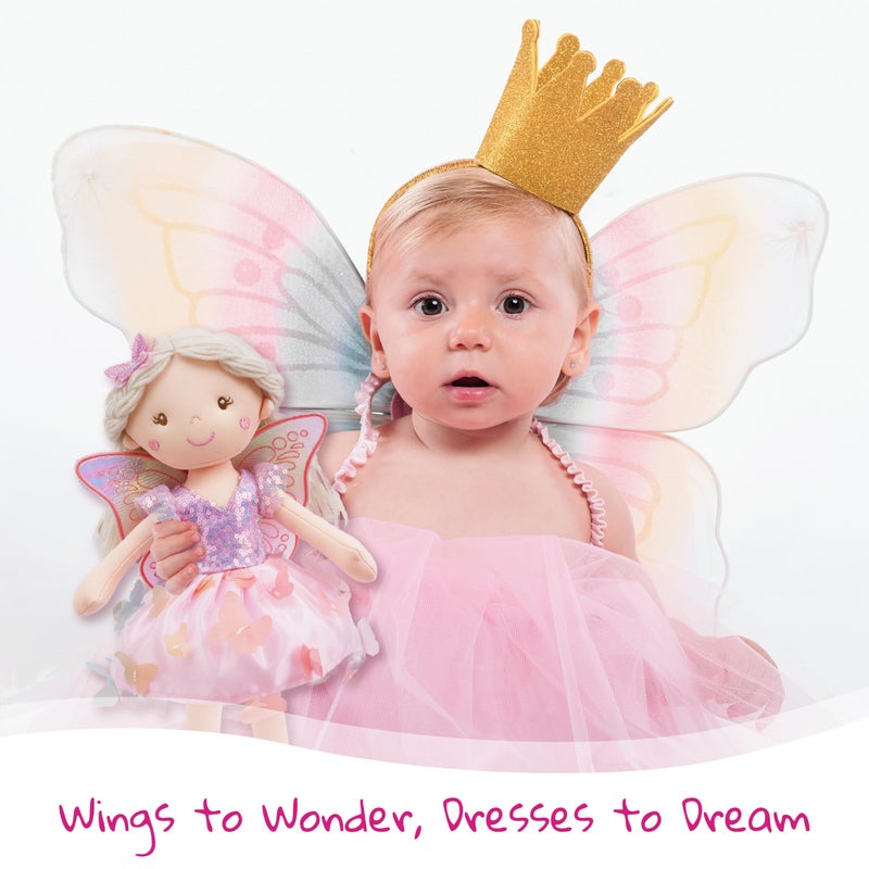 June Garden 15" Lunabelle The Fluttering Blossom Fairy Doll â€“ Soft Plush Fairy Toy with Multicolor Butterfly Skirt â€“ Enchanted Garden Collection - Image 4