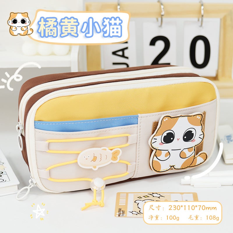 Cute High-Capacity Pencil Case Multi-Layer 2024 8142 orange kitten 