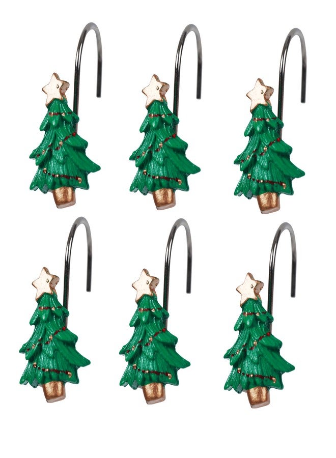 Twofishes Xmas Tree Shower Curtain Hooks Set of 12 Decorative Rust Proof Christmas Tree Shower Curtain Rings Pack of 12 - Image 1