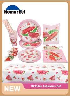 HomarKet 77PCS Watermelon Happy Birthday Party Supplies Kit Serve 10,Includes Disposable Dinner Plates, Dessert Plates, Napkins, Cups,Tablecloth and Banner, Perfect for Birthday Party Anniversary Decoration  - Image 5