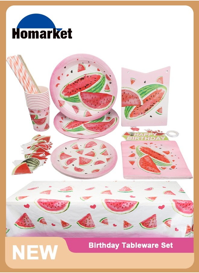 HomarKet 77PCS Watermelon Happy Birthday Party Supplies Kit Serve 10,Includes Disposable Dinner Plates, Dessert Plates, Napkins, Cups,Tablecloth and Banner, Perfect for Birthday Party Anniversary Decoration  - Image 5