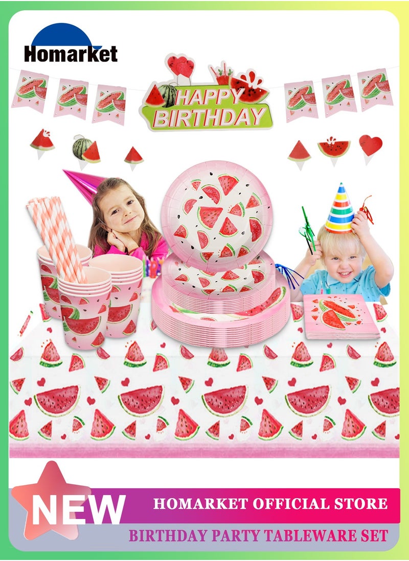 HomarKet 77PCS Watermelon Happy Birthday Party Supplies Kit Serve 10,Includes Disposable Dinner Plates, Dessert Plates, Napkins, Cups,Tablecloth and Banner, Perfect for Birthday Party Anniversary Decoration  - Image 1