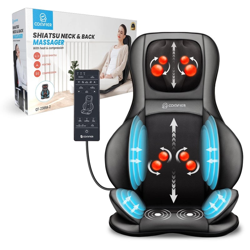 COMFIER COMFIER Neck Back Massager with Heat Shiatsu Massage Chair Pad 2D3D Kneading Compression Massager Full Body for and BackShoulderThighsGifts MomDad Black 10 Count Father 