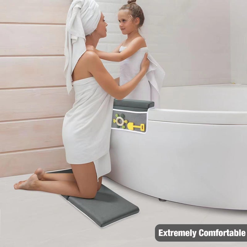 PandaEar Comfortable Baby Bath Kneeler and Elbow Rest Pad Set, Non-Slip Bathtub Kneeling Pad for Bathing Baby Tub Knee Mat, Bath Pad for Tub, Bath Tub Cushion Mat with Toy Organizer Storage Pockets - Image 2