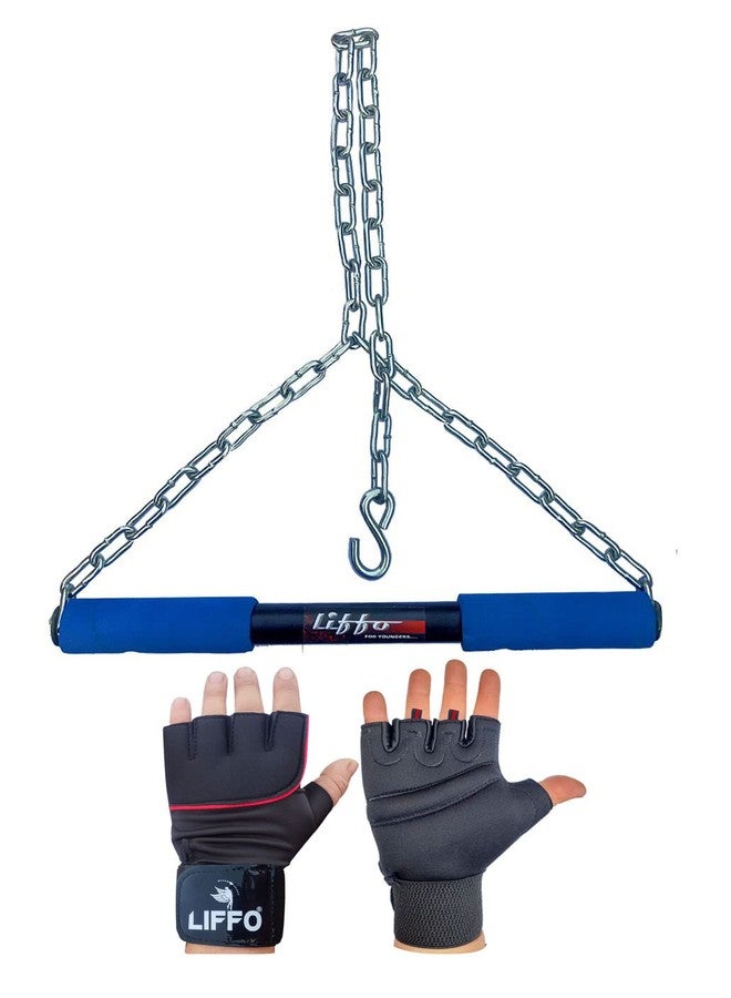 Liffo® Pull Up Bar Hanging Rod For Height Increase For Kids,Adult With Weight Lifting Gloves (4FT) Blue - Image 1