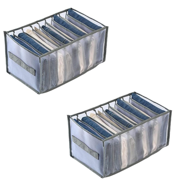 ABBASI Wardrobe Clothes Organizers 7 Grids Compartment Storage Box Washable Foldable Drawer Storage for Baby Clothes Underwear TShirts Pack of 2 Grey - Image 1