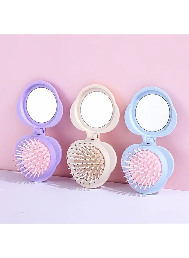 Portable Air Cushion Comb Mirror 3 in 1 Hair Brush Detangling Styling Tool Purple - Image 1