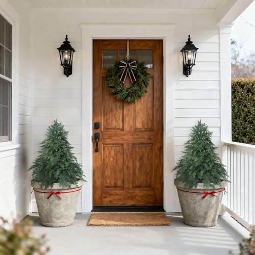 Grooy Artificial Cypress Topiary Cedar Trees with Ground Spike, 2 Pieces Fake Pine Shrubs Bushes, UV Resistant Faux Evergreen Tree Plants for Indoor Outdoor Planters Front Porch - Image 3
