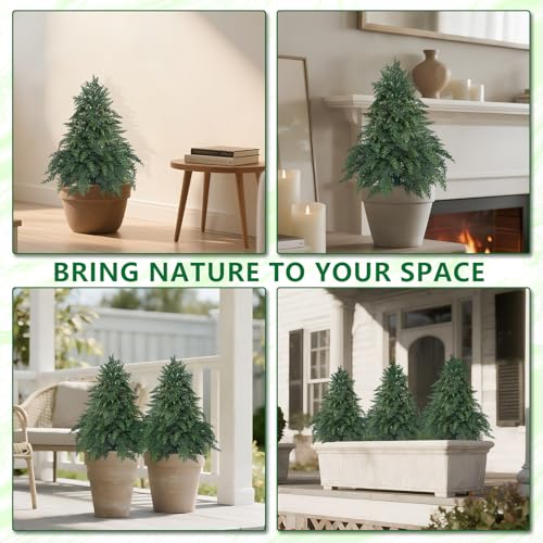 Grooy Artificial Cypress Topiary Cedar Trees with Ground Spike, 2 Pieces Fake Pine Shrubs Bushes, UV Resistant Faux Evergreen Tree Plants for Indoor Outdoor Planters Front Porch - Image 5