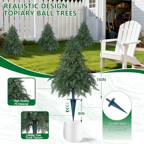 Grooy Artificial Cypress Topiary Cedar Trees with Ground Spike, 2 Pieces Fake Pine Shrubs Bushes, UV Resistant Faux Evergreen Tree Plants for Indoor Outdoor Planters Front Porch - Image 4