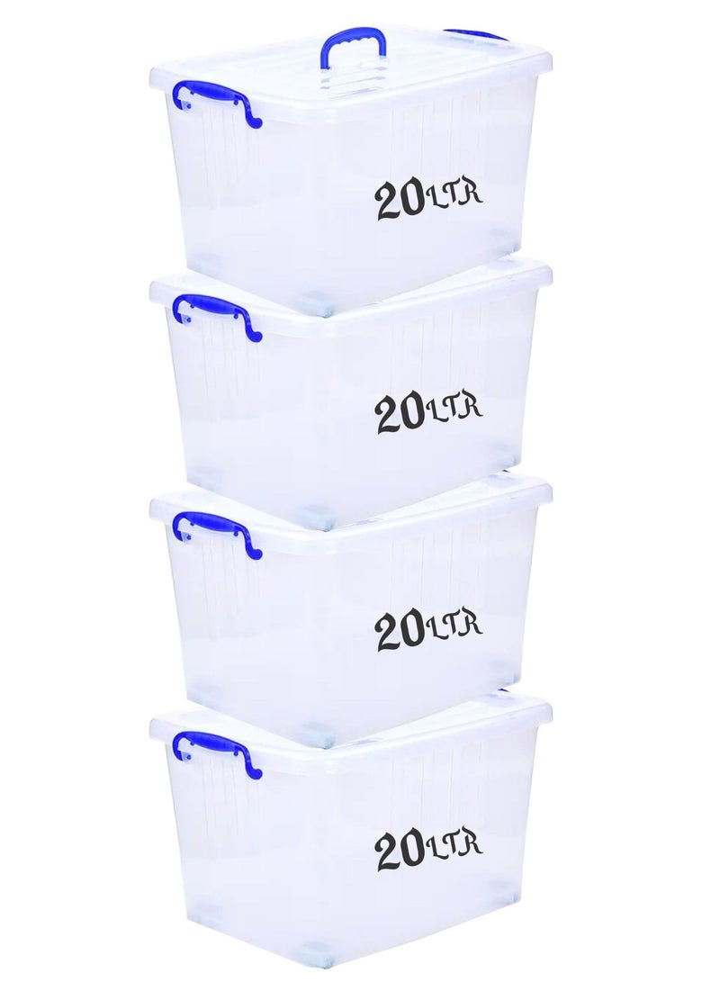 هيواري مجموعة صناديق تخزين بلاستيكية من هيوار سعة 20 لترًا، 4 قطع، مع غطاء | حاوية تخزين شفافة قابلة للقفل بمقبض | صندوق تخزين شفاف قابل للتكديس، الإمارات العربية المتحدة | صندوق منظم صغير للألعاب والملابس وأدوات المطبخ والأدوات | متعدد الاستخدامات ومتين - Image 1