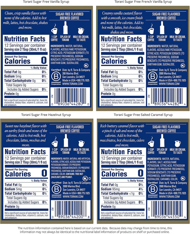 Torani Sugar Free Syrup Coffeehouse Variety Pack - 12.7 Ounce Bottles (Pack of 4) - Image 2