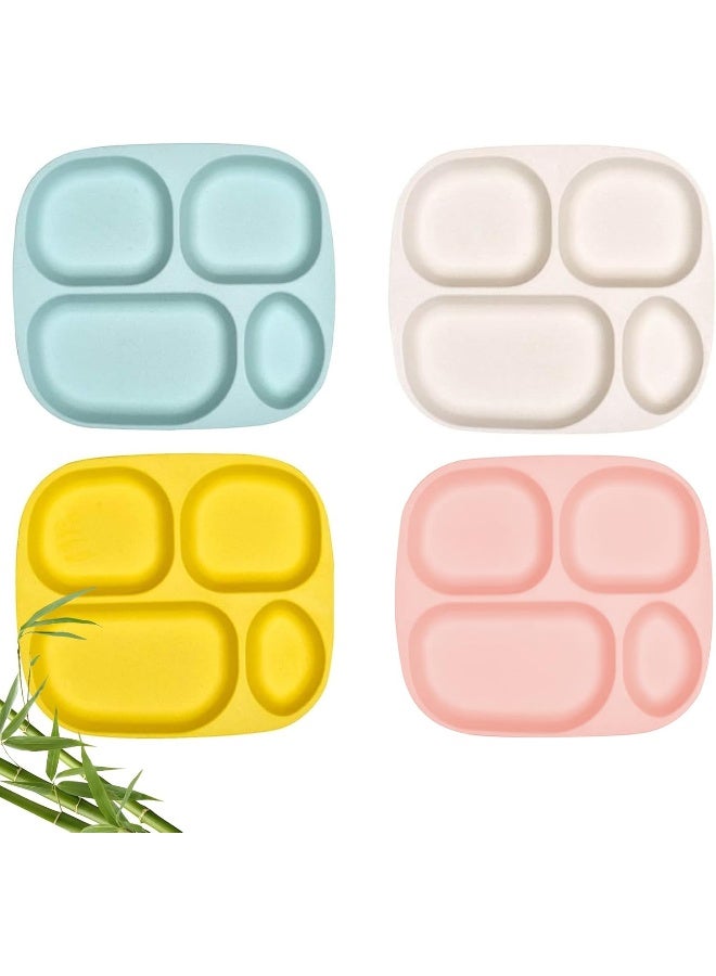 Shopwithgreen Bamboo Divided Plates Set for Kids Adults 4- Large Bamboo Dinnerware for Toddlers Kids Children, BPA Free, Non Slip, Stackable, Dishwasher Safe, 9.4 inch - Image 1