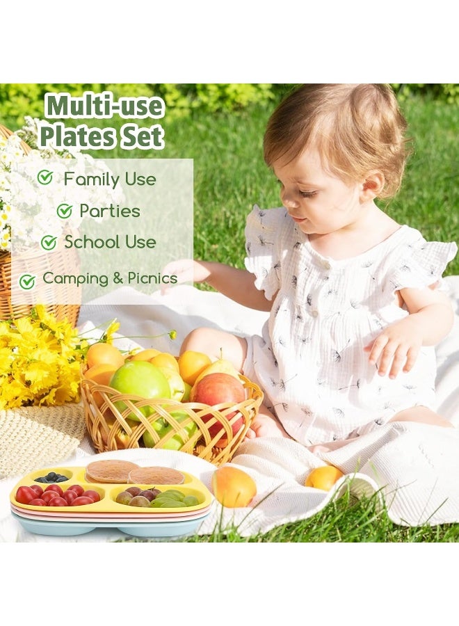 Shopwithgreen Bamboo Divided Plates Set for Kids Adults 4- Large Bamboo Dinnerware for Toddlers Kids Children, BPA Free, Non Slip, Stackable, Dishwasher Safe, 9.4 inch - Image 4