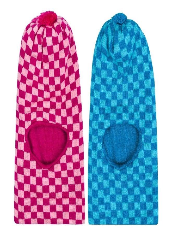 Queen Style Woolen Kids Monkey Caps for Boys and Girls (Fit for Age 1-3 Years- Pack of 2) (Pink & Sky Blue) - Image 1
