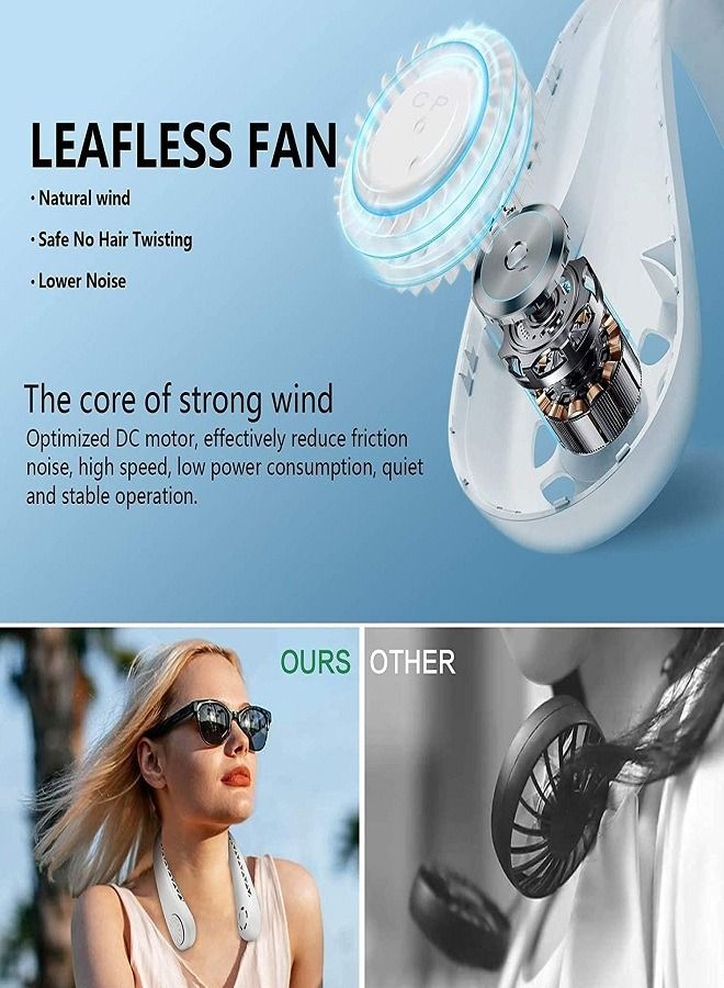 Bladeless Neck Fan, Rechargeable Portable Personal Fan, 360° Ultra-Quiet Neck Cooling, 3 Changeable Speeds, Wearable USB Fan for Office, Travel, Outdoor (White) - Image 4