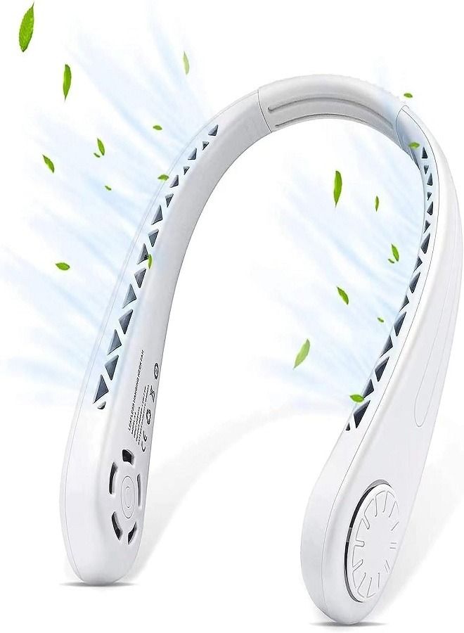 Bladeless Neck Fan, Rechargeable Portable Personal Fan, 360° Ultra-Quiet Neck Cooling, 3 Changeable Speeds, Wearable USB Fan for Office, Travel, Outdoor (White) - Image 1