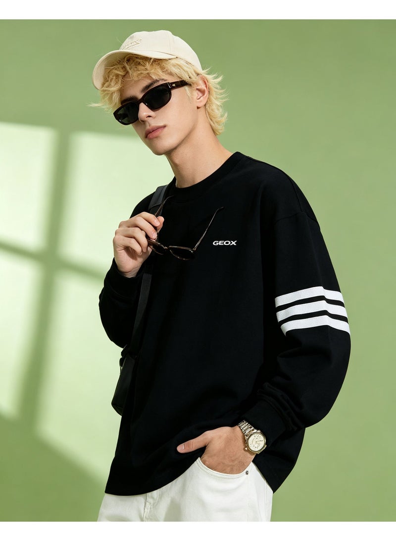 GEOX Men's & Women's Long Sleeve Casual Crew Neck Sweatshirt Regular Fit Daily Wear Black - Image 1