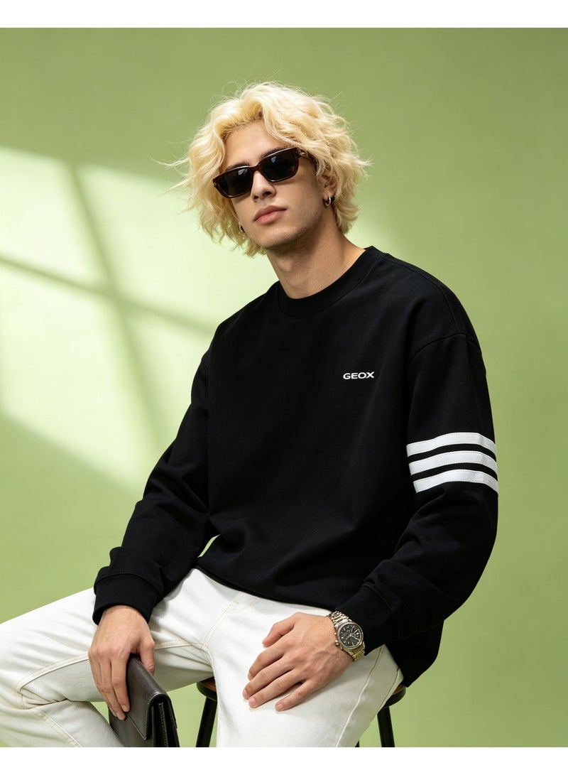 GEOX Men's & Women's Long Sleeve Casual Crew Neck Sweatshirt Regular Fit Daily Wear Black - Image 2