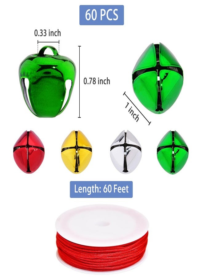 Hapeper 60 Pieces 1 Inch Christmas Jingle Bells Red Green Gold Silver Metal Bells for Christmas Decoration - Image 3