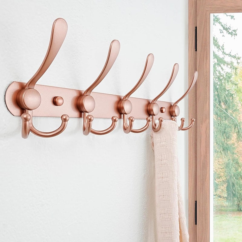 Dseap Storage & transit friendly Coat Rack Wall Mounted - 5 Tri Hooks, Heavy Duty, Stainless Steel, Metal Coat Hook Rail for Coat Hat Towel Purse Robes Mudroom Bathroom Entryway (Rose Gold, Pack of 2) Multi-demand satisfied design - Image 4