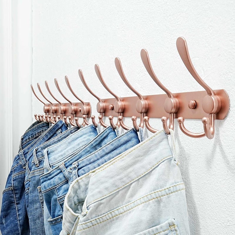Dseap Storage & transit friendly Coat Rack Wall Mounted - 5 Tri Hooks, Heavy Duty, Stainless Steel, Metal Coat Hook Rail for Coat Hat Towel Purse Robes Mudroom Bathroom Entryway (Rose Gold, Pack of 2) Multi-demand satisfied design - Image 5