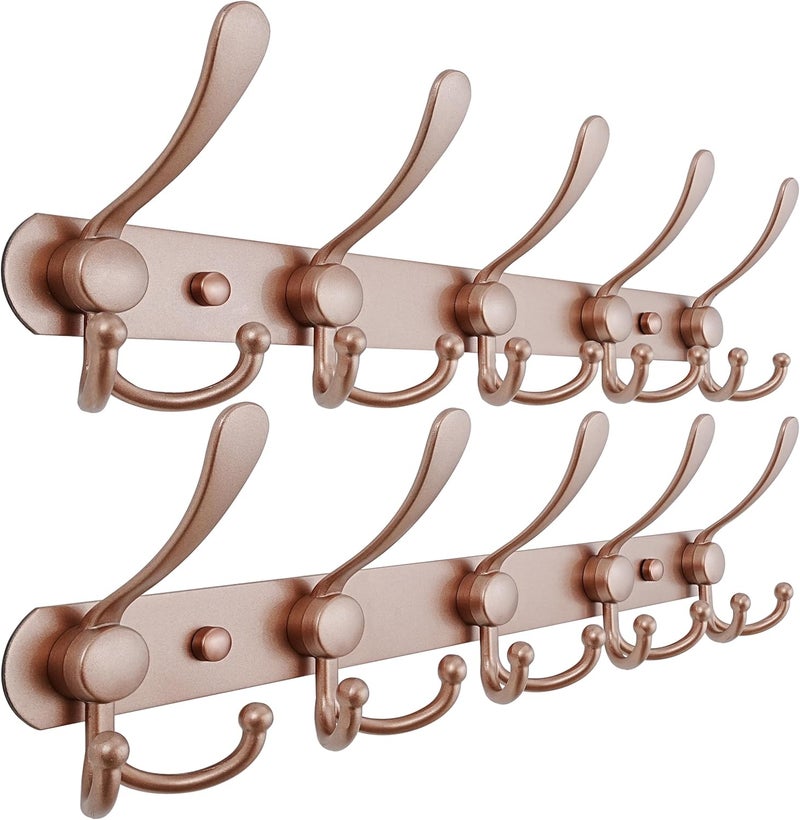 Dseap Storage & transit friendly Coat Rack Wall Mounted - 5 Tri Hooks, Heavy Duty, Stainless Steel, Metal Coat Hook Rail for Coat Hat Towel Purse Robes Mudroom Bathroom Entryway (Rose Gold, Pack of 2) Multi-demand satisfied design - Image 1