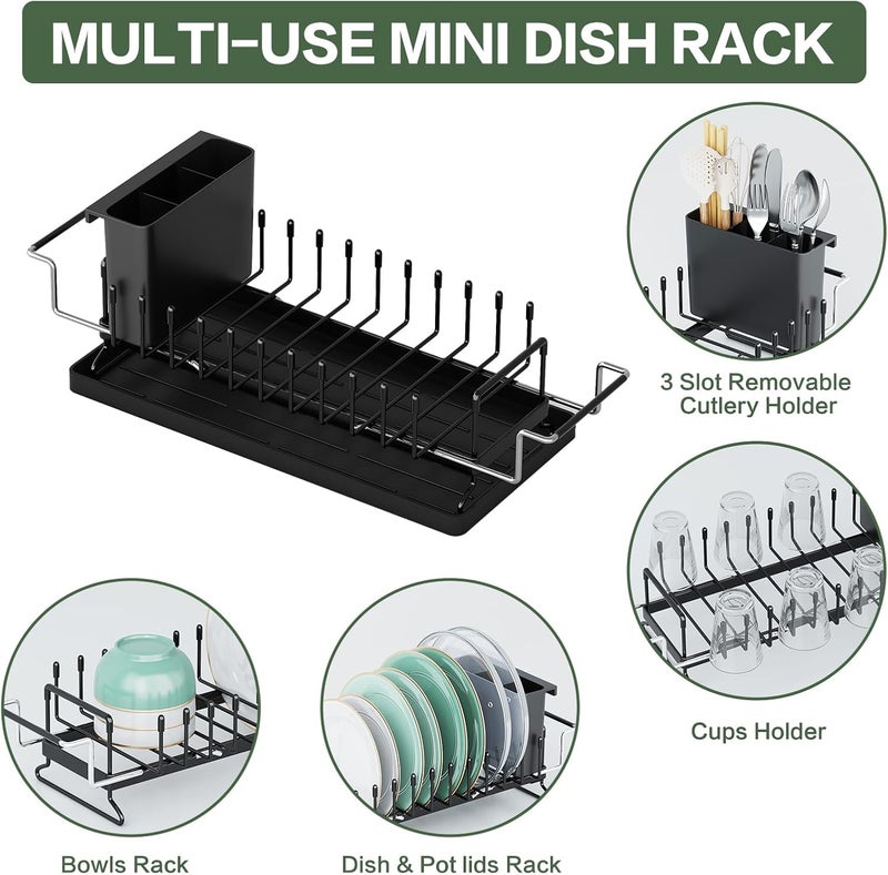 Aufworld Dish Drying Rack - Expandable Small Sink Dish Rack with Silicone Drying Tray, Over Sink Dish Drainer for Kitchen Counter with Utensil Holder, Drain Rack Fit for 14’’-19’’ Kitchen Sink - Image 5