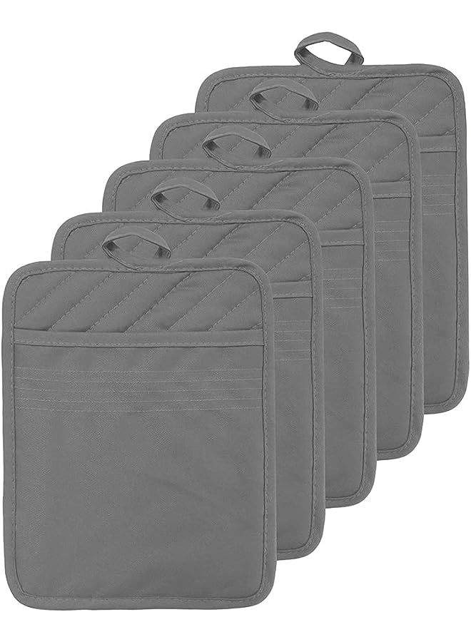 KASTWAVE Pot Holder with Pocket 100% Cotton Heat Resistant Coaster Potholder Kitchen Hot Pad Gray Oven Mitts for Cooking and Baking Square 7"x9" (Gray, 5) - Image 1
