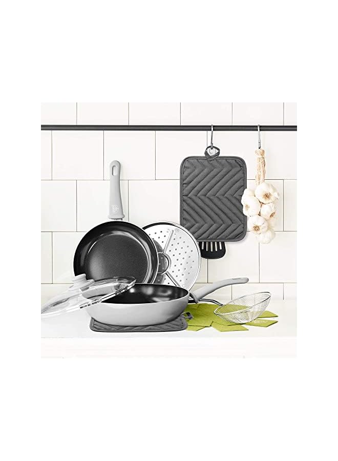 KASTWAVE Pot Holder with Pocket 100% Cotton Heat Resistant Coaster Potholder Kitchen Hot Pad Gray Oven Mitts for Cooking and Baking Square 7"x9" (Gray, 5) - Image 3