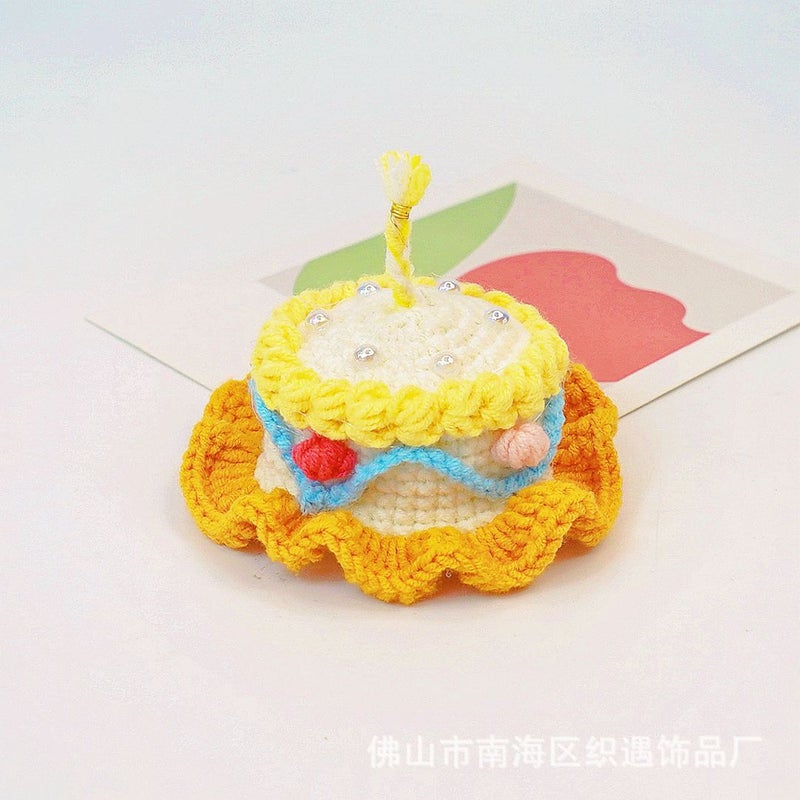 Generic Princess Sweet Birthday Yarn Hat Hairpin Handmade Orange side cake hat (without hairpin)