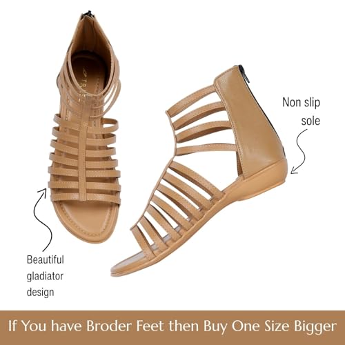 TRASE Women Sandals | Flats Gladiator Sandal With Zip Closure | Stylish & Comfortable Footwear for Women (Beige, 6 UK) - Image 4