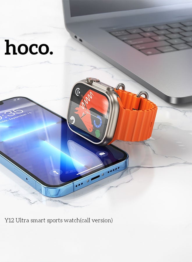 hoco. HOCO Y12 Smart Sports Watch (Call Version) Orange/Gold - Image 5