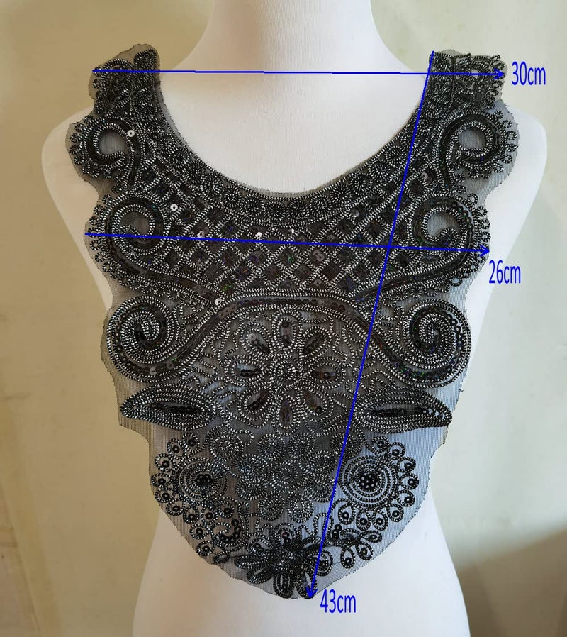 ZALALAA 1pcs Craft Black Collar Venise Sequin Floral Embroidered Applique Trim Decorated Lace Neckline Collar Sewing Accessories (Black B) - Image 2