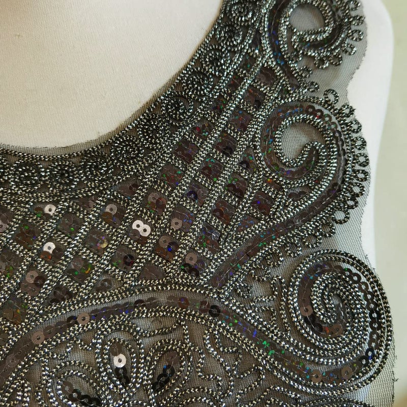 ZALALAA 1pcs Craft Black Collar Venise Sequin Floral Embroidered Applique Trim Decorated Lace Neckline Collar Sewing Accessories (Black B) - Image 4