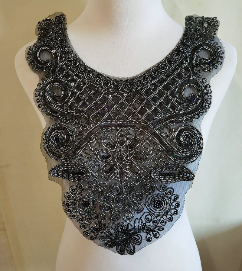 ZALALAA 1pcs Craft Black Collar Venise Sequin Floral Embroidered Applique Trim Decorated Lace Neckline Collar Sewing Accessories (Black B) - Image 1