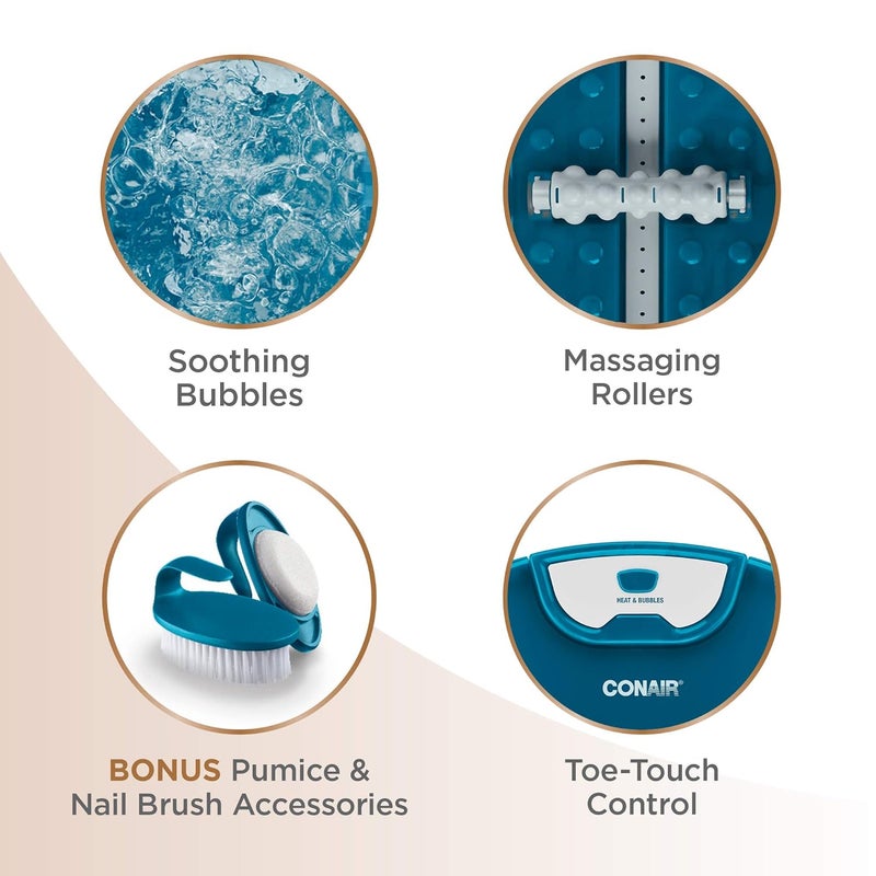 Conair Pedicure Foot Spa Bath with Heat reaching 104 Degrees Massaging Foot Rollers Soothing Bubbles Pumice Stone and Nail Brush Included - Image 4