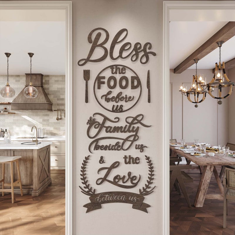 DecorSmart DecorSmart Wood Farmhouse Kitchen Wall Decor Decorations Dining Room Wall Decor Kitchen Signs Quotes Bless The Food Modern Farmhouse Style 129 