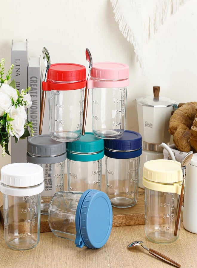 Layhit مجموعة لايهيت المكونة من 8 عبوات شوفان ليلي سعة 16 أونصة مع أغطية وملاعق، برطمانات زجاجية كبيرة صيفية للشوفان الليلي مع علامات قياس، عبوة شوفان للحليب والحبوب والفواكه (متعددة الألوان). - Image 5