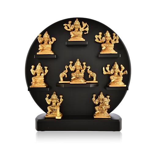 CraftVatika Brass Ashtalakshmi Statue Ashta Lakshmi Idol Set of 8 Idols Height 3 Inch, Brass Eight Form of Lakshmi Ashtalakshmi of Wealth Prosperity Fertility Laxmi on Wooden Base (12 Inch Height) - Image 5