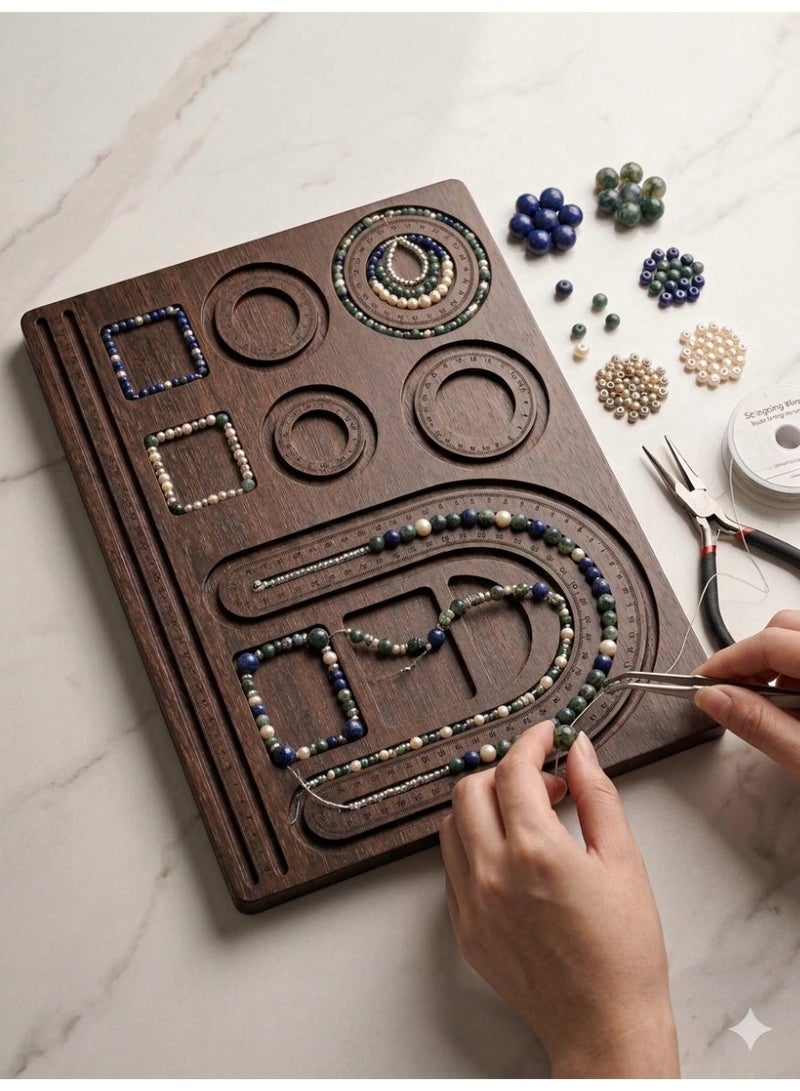 Wooden Bead Design Board for Jewellery Making, Natural Wood Finish, with Measurement Scales and Multiple Grooves - Image 4